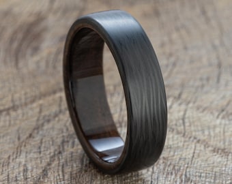 Carbon Fiber Rosewood Ring - Black Ring - Anniversary Gift - Wedding Band - Carbon Ring - Boyfriend Gift - Mens Ring - Promise ring