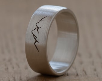 Silver Minimalist Mountain Matt Ring  - Extra durable - Industrial - Minimalist -  Wedding ring Waterproof - Gift Idea - Modern - Unique