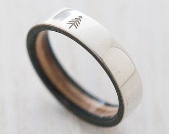 Tree Forest Nature Silver Wooden Skateboard Ring - Waterproof Recycled Skateboards Ring - Wedding ring - Quality - BoardThing