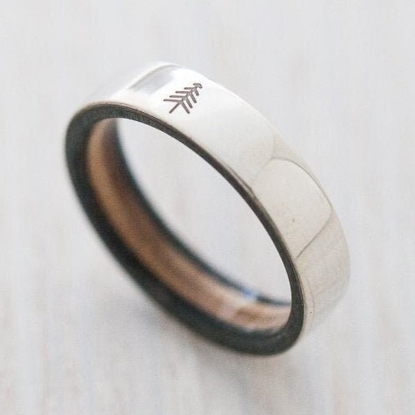 Tree Forest Nature Silver Wooden Skateboard Ring - Waterproof Recycled Skateboards Ring - Wedding ring - Quality - BoardThing