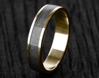 Recycled Skateboard Hölzerner Gold 14K Ring - Schwarz - Ehering Wasserdicht - Geschenkidee - Skateboarding - Surfing Surprise - Recycelter Ring