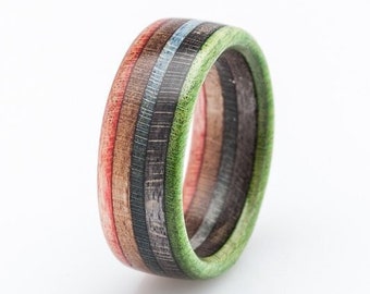 Recycled Skateboards Ring, Wooden Ring, Wedding ring Waterproof