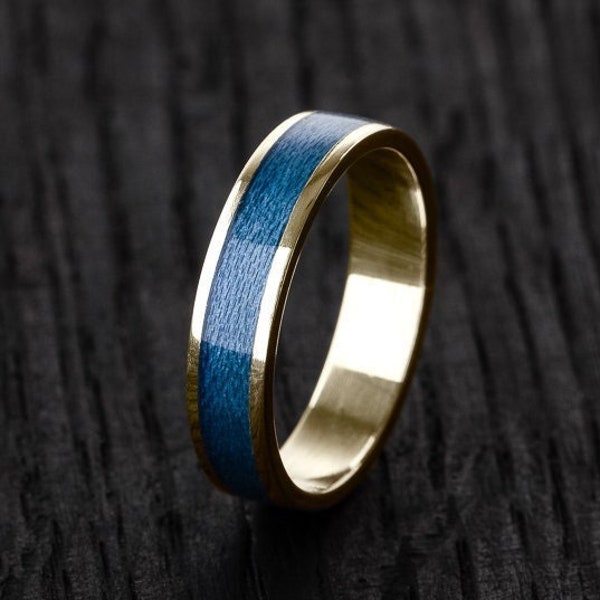 Skateboard 8K Gold Ring - Blue Wood - Wedding ring Waterproof - Ocean - Skateboarding - Surfing Gift Idea - Eco - Recycled Ring