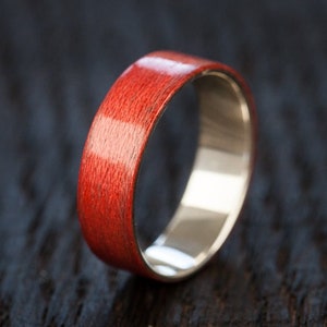 Red Recycled Skateboards Silver Wooden Ring  - Wood Jewellery -  Bentwood Ring  - Gift -  BoardThing -  Waterproof - Recycled Skateboards