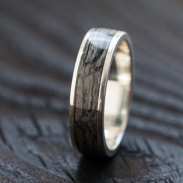 Recycled Skateboard Wooden Silver Band Ring - Wedding ring Waterproof - Anniversary Ring - Surf Gift - - Boyfriend Gift