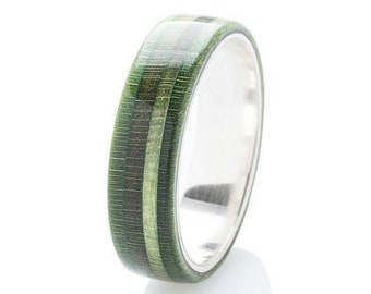Zero Waste - Green Wooden silver Ring - Skateboard Ring - Waterproof - Recycled Skateboards Ring - Wedding band - Upcycled Jewelry - Gift