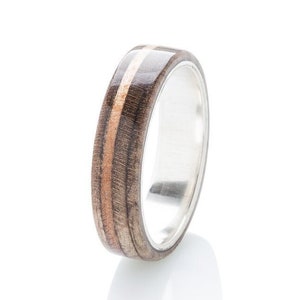 Silver Skateboard Ring - Anniversary Gift - Brown - Wooden ring -  Recycled Skateboard Ring -  Wedding Ring - Waterproof wooden ring - Gift