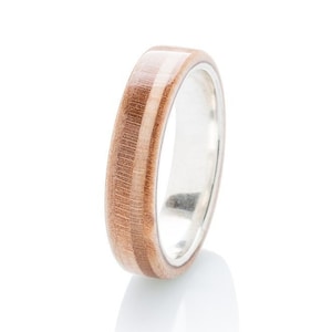Wooden silver Ring - Skateboard Ring - Waterproof - Recycled Skateboards Ring - Wedding band - Upcycled Jewelry - Gift - BoardThing - Wood image 1