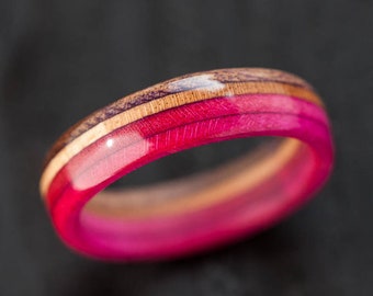 Recycled Skateboards Ring, Wooden Pink Ring, Wedding ring Waterproof, Canadian Maple Wedding ring