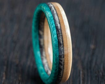 Handmade Recycled Skateboard Wooden Ring, Waterproof Wedding Band