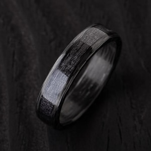 Carbon Fiber Ring - Recycled Wooden Ring - Minimalist Black Mens Ring - Black Wedding Band - Boyfriend Gift - 5 Year Anniversary Gift