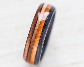 Wooden Ring - Skateboard Ring - Gift - BoardThing - Waterproof - Recycled Skateboards - Wedding ring - Orange - Wood - Eco Jewellery