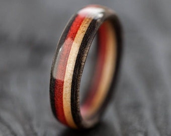 Recycled Skateboards Ring, Wooden Ring, Wedding ring Waterproof