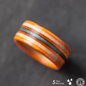 Skateboard Ring - Orange - Wooden Ring - Recycled Skateboard - Wedding ring - Waterproof - BoardThing - Gift - Wooden Jewelry - Wooden Bands