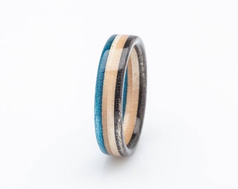 Recycled Skateboards Ring, Wooden Ring, Wedding ring Waterproof