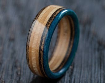 Recycled Skateboards Wooden Ring, Wedding ring Waterproof, Ocean Ring, Ocean Lover Gift Idea, Skateboarding, Surfing Surprise, Eco