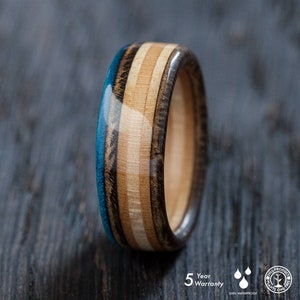 Recycled Skateboards Wooden Ring, Wedding ring Waterproof, Ocean Ring, Ocean Lover Gift Idea, Skateboarding, Surfing Surprise, Eco