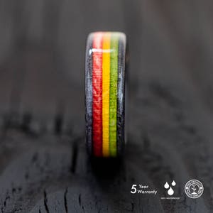 Skateboard Ring Rasta Wooden Ring Rasta Red Yellow Green Rastafari 100% Waterproof Black box included Cannabis Jah image 5