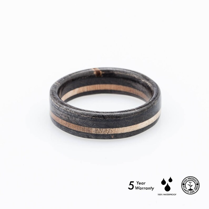 Recycled Skateboards Ring, Wooden Ring, Wedding ring Waterproof image 4