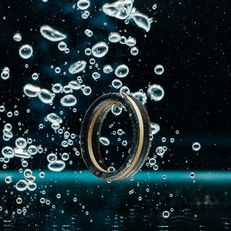 Recycled Skateboards Ring, Wooden Ring, Wedding ring Waterproof image 3
