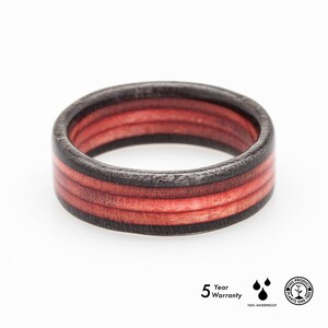 Recycled Skateboard Wooden Ring Red Bentwood Ring Gift BoardThing Waterproof Recycled Skateboards Wedding ring Wooden Bands image 3