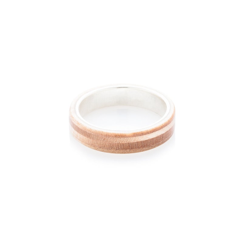 Wooden silver Ring - Skateboard Ring - Waterproof - Recycled Skateboards Ring - Wedding band - Upcycled Jewelry - Gift - BoardThing - Wood image 3