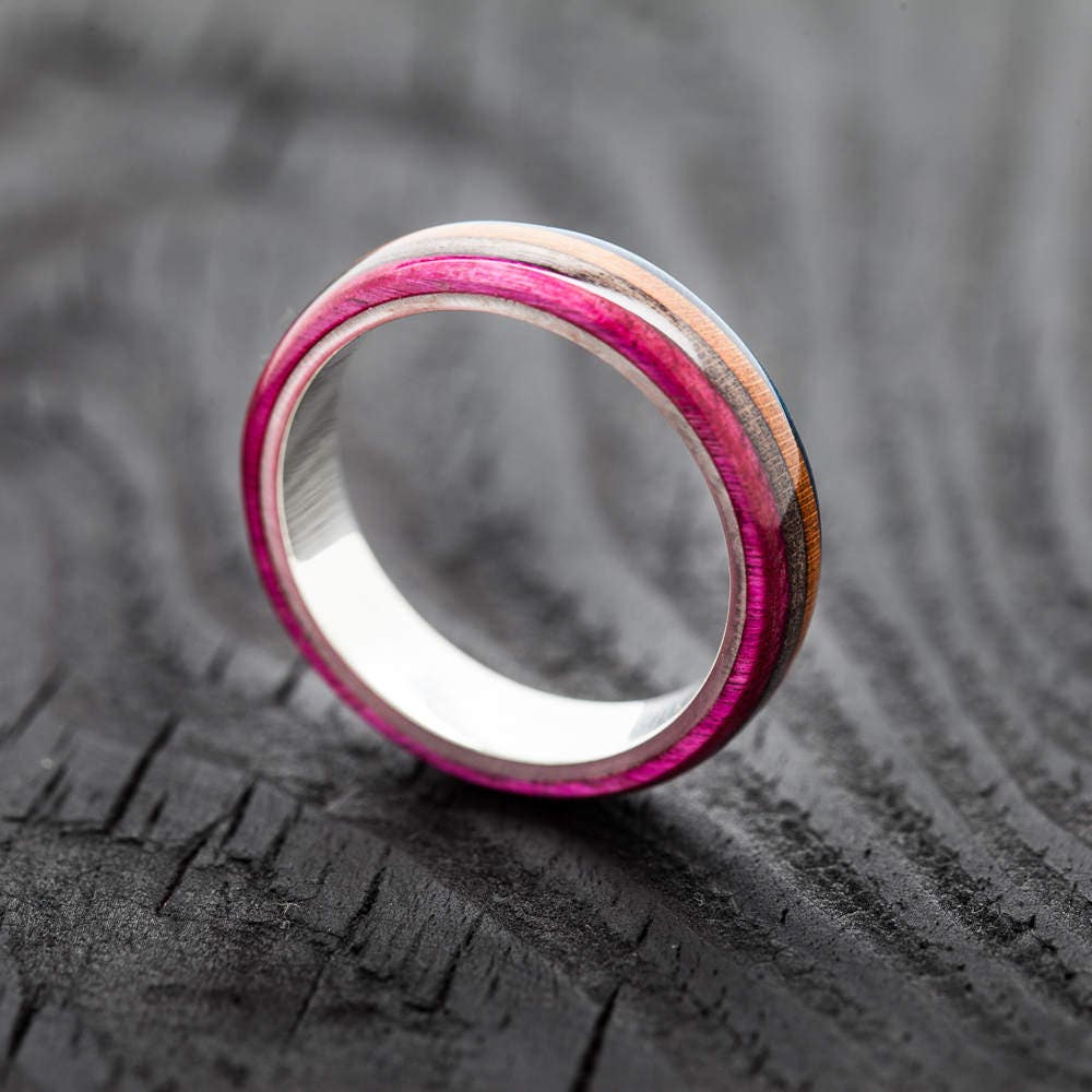 Silver Wooden Ring Orange Bentwood Ring Skateboard Ring | Etsy
