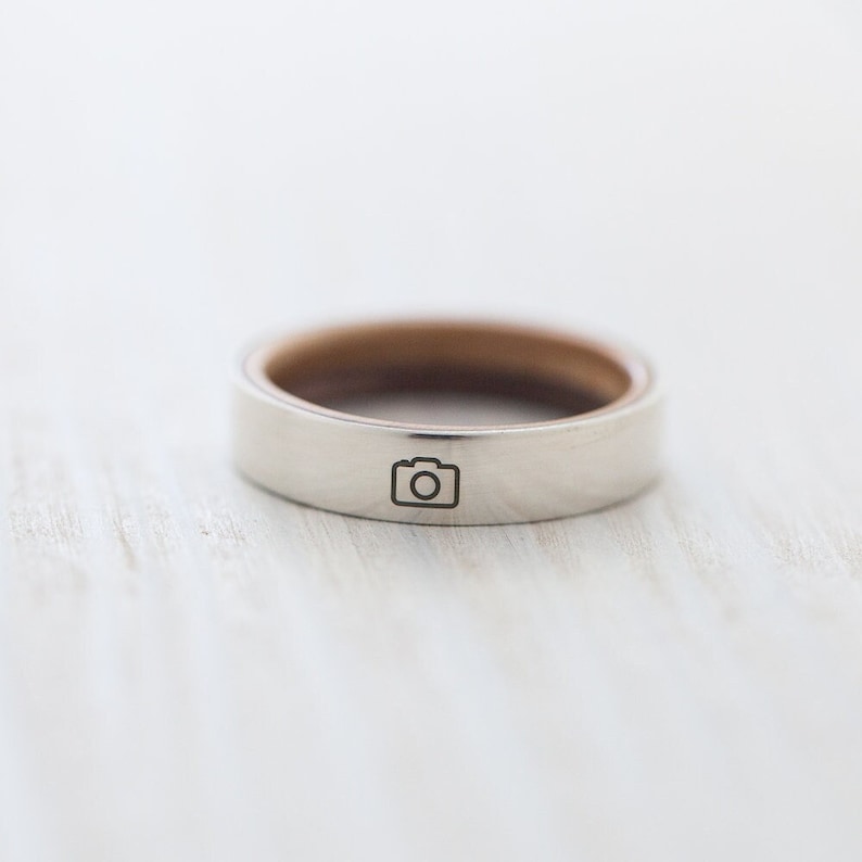 Photograph Camera Custom Silver Wooden Skateboard Ring Waterproof Recycled Skateboards Ring Wedding ring Quality BoardThing image 2