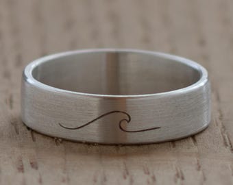 Silver Minimalist Ocean Wave Matt Ring  - Extra durable - Industrial - Minimalist -  Wedding ring Waterproof - Gift Idea - Modern - Unique