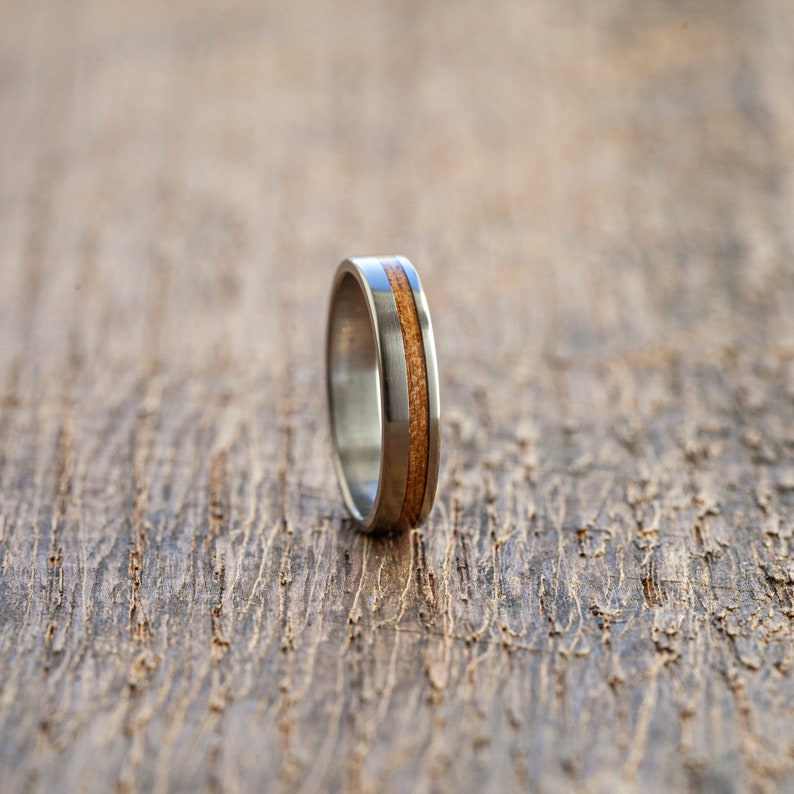 Titanium Recycled Skateboards Brown Ring Extra durable Wooden ring Minimalist Wedding ring Waterproof Gift Idea Modern image 3