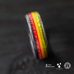 Skateboard Ring Rasta Wooden Ring Rasta Red Yellow Green Rastafari 100% Waterproof Black box included Cannabis Jah image 4