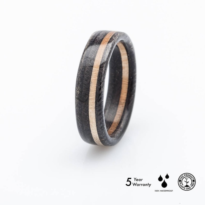 Recycled Skateboards Ring, Wooden Ring, Wedding ring Waterproof image 1