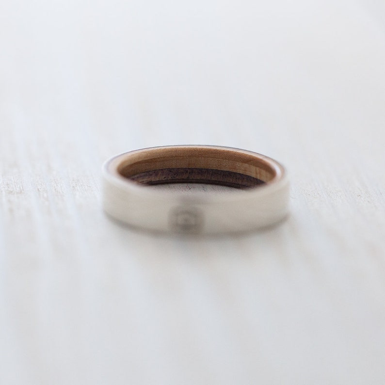 Photograph Camera Custom Silver Wooden Skateboard Ring Waterproof Recycled Skateboards Ring Wedding ring Quality BoardThing image 4