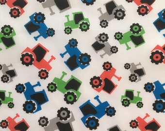 Tractor Fabric, Coloured Tractor Fabric, Children&#39;s fabric, Polycotton, UK seller, Metre, Half Metre