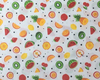 Fruit fabric, food fabric, pineapple fabric, watermelon fabric, kiwi fabric, 100% Cotton Poplin, Rose and Hubble, UK