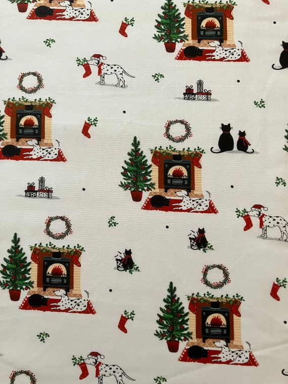 Dalmatian Dog Christmas Fabric, Dog Fabric, Christmas Fabric, 100% Cotton fabric by The Craft Cotton Company, by half metre, by the metre