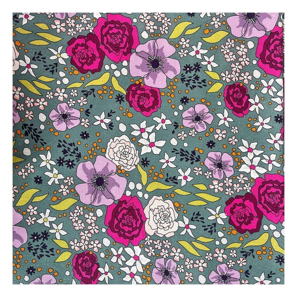 Floral Fabric, The Garden Fabric, Midnight Meadows from The Crafty Lass, 100% Cotton Fabric, Fabric by half metre, Fabric by metre