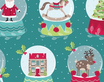 Christmas Snow Globe Fabric, Santa Fabric, Reindeer Fabric, Christmas Fabric, 100% Cotton by The Craft Cotton Company, by half metre, metre