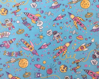 Astronaut Spaceman themed Children's 100% cotton fabric per 1/2 metre 112cm wide 