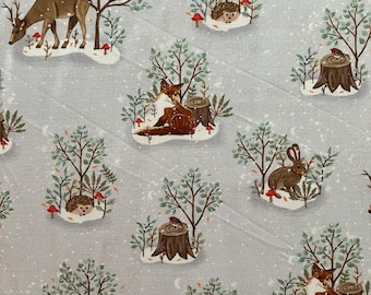 Weihnachten Tier Stoff, Winter Tier Stoff, Reh Stoff, Fuchs Stoff, Robin Stoff, Weihnachtsstoff von halben Meter oder Meter, UK Verkäufer