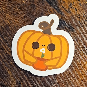 Pumpkin Holding Flower Pot Sticker/Magnet