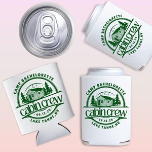 Camp Bach Can Cooler, Personalized Koozie, Camping Bachelorette, Lake Bachelorette, Wedding Coozies, Cabin Crew Bach, Custom Can Coolers