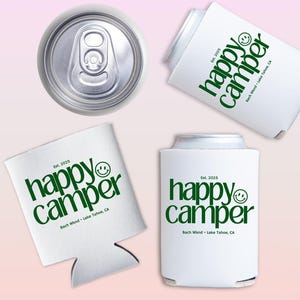 Camp Bach Can Cooler, Personalized Koozie, Camping Bachelorette, Lake Bachelorette, Wedding Coozies, Cabin Crew Bach, Custom Can Coolers