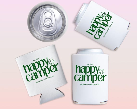 Camp Bach Can Cooler, Personalized Koozie, Camping Bachelorette, Lake Bachelorette, Wedding Coozies, Cabin Crew Bach, Custom Can Coolers