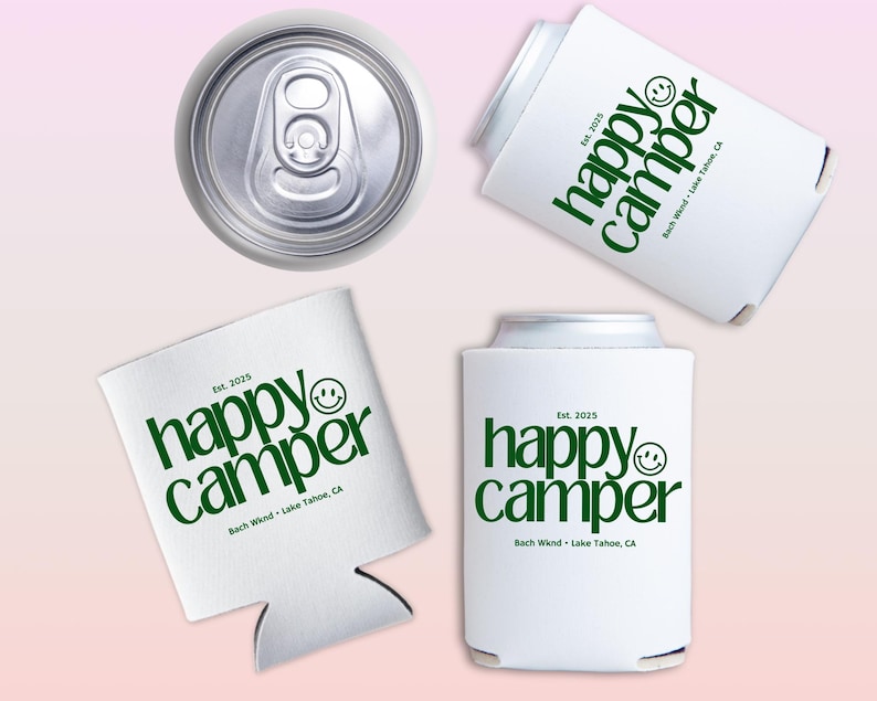 Camp Bach Can Cooler, Personalized Koozie, Camping Bachelorette, Lake Bachelorette, Wedding Coozies, Cabin Crew Bach, Custom Can Coolers image 1