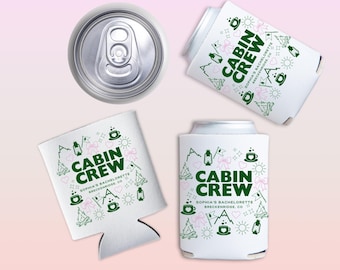 Camp Bach Can Cooler, Personalized Koozie, Camping Bachelorette, Lake Bachelorette, Wedding Coozies, Cabin Crew Bach, Custom Can Coolers