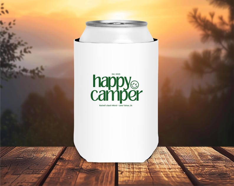 Camp Bach Can Cooler, Personalized Koozie, Camping Bachelorette, Lake Bachelorette, Wedding Coozies, Cabin Crew Bach, Custom Can Coolers image 7