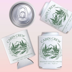 Camp Bach Can Cooler, Personalized Koozie, Camping Bachelorette, Lake Bachelorette, Wedding Coozies, Cabin Crew Bach, Custom Can Coolers