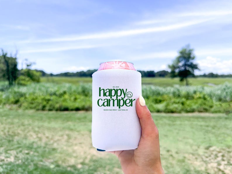 Camp Bach Can Cooler, Personalized Koozie, Camping Bachelorette, Lake Bachelorette, Wedding Coozies, Cabin Crew Bach, Custom Can Coolers image 5