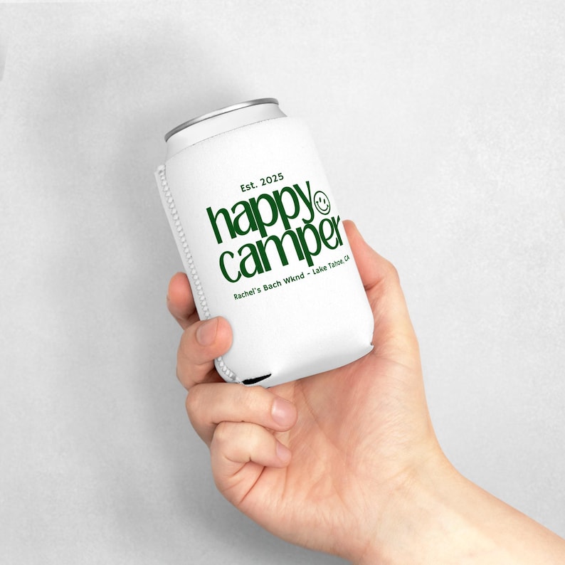 Camp Bach Can Cooler, Personalized Koozie, Camping Bachelorette, Lake Bachelorette, Wedding Coozies, Cabin Crew Bach, Custom Can Coolers image 2